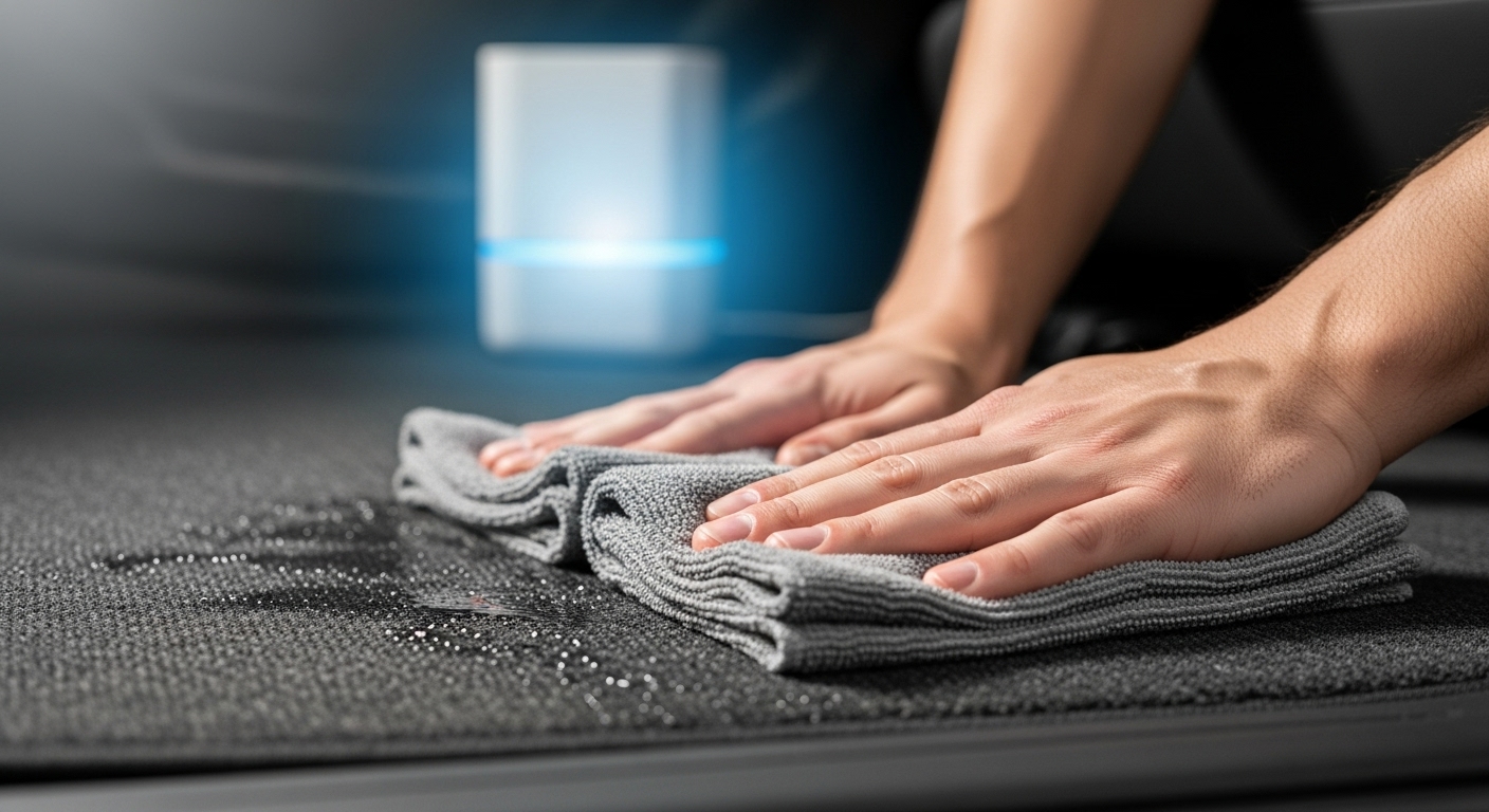 my car carpet is wet and smells