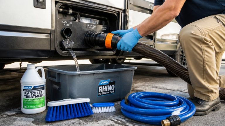 flush scrub sanitize tank